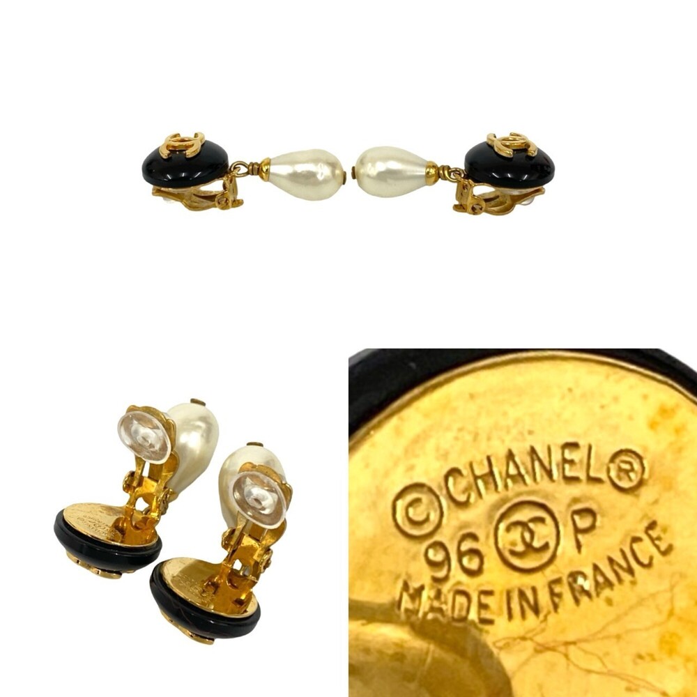 CHANEL Authentic Vintage Black Pearl Logo Earrings - Picture 2 of 4